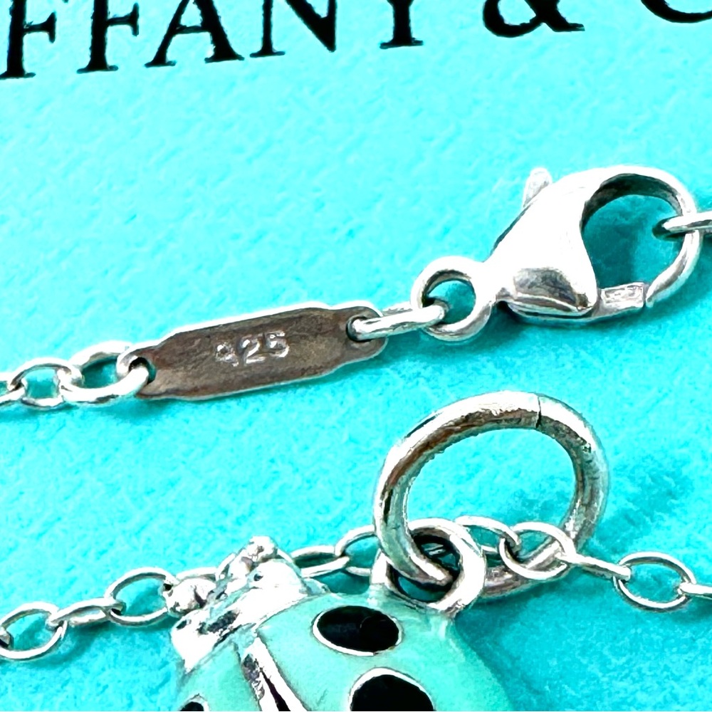 Authentic Tiffany & co. Enamel Blue / Black Lady Bug Pendant Necklaces. - Picture 3 of 12
